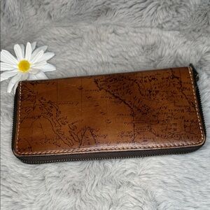 Patricia Nash Brown Map-Print Zip Wallet